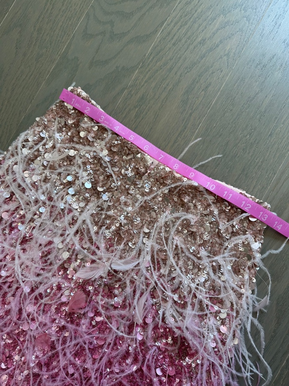 Alice + Olivia ASHTON Feathered Embellished Skirt Ascendent Ombre Deep Pink Sz 2 - Picture 7 of 9